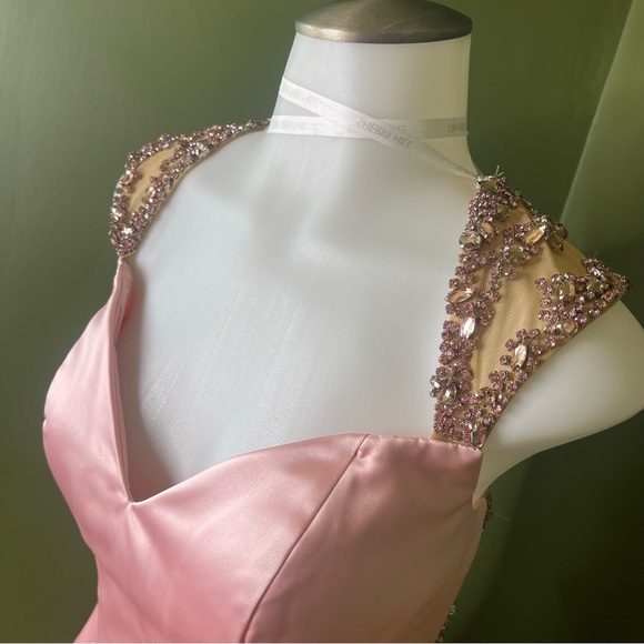 Sherri Hill  50548 blush pink rhinestone cap sleeve  short  dress 10 - Picture 5 of 16